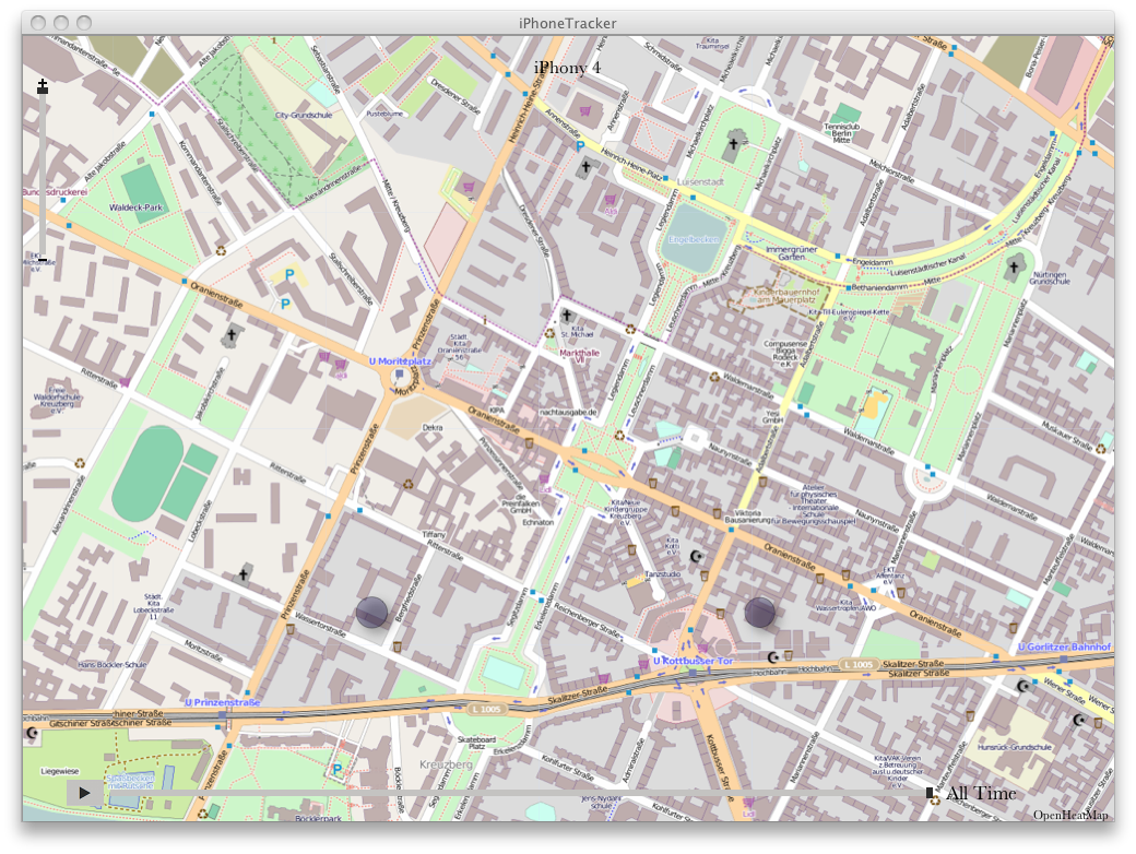 Wir arbeiten am Oranienplatz. Aus den Geolocation-Daten ist das aber nicht ersichtlich, da die Daten künstlich schlechter dargestellt werden.